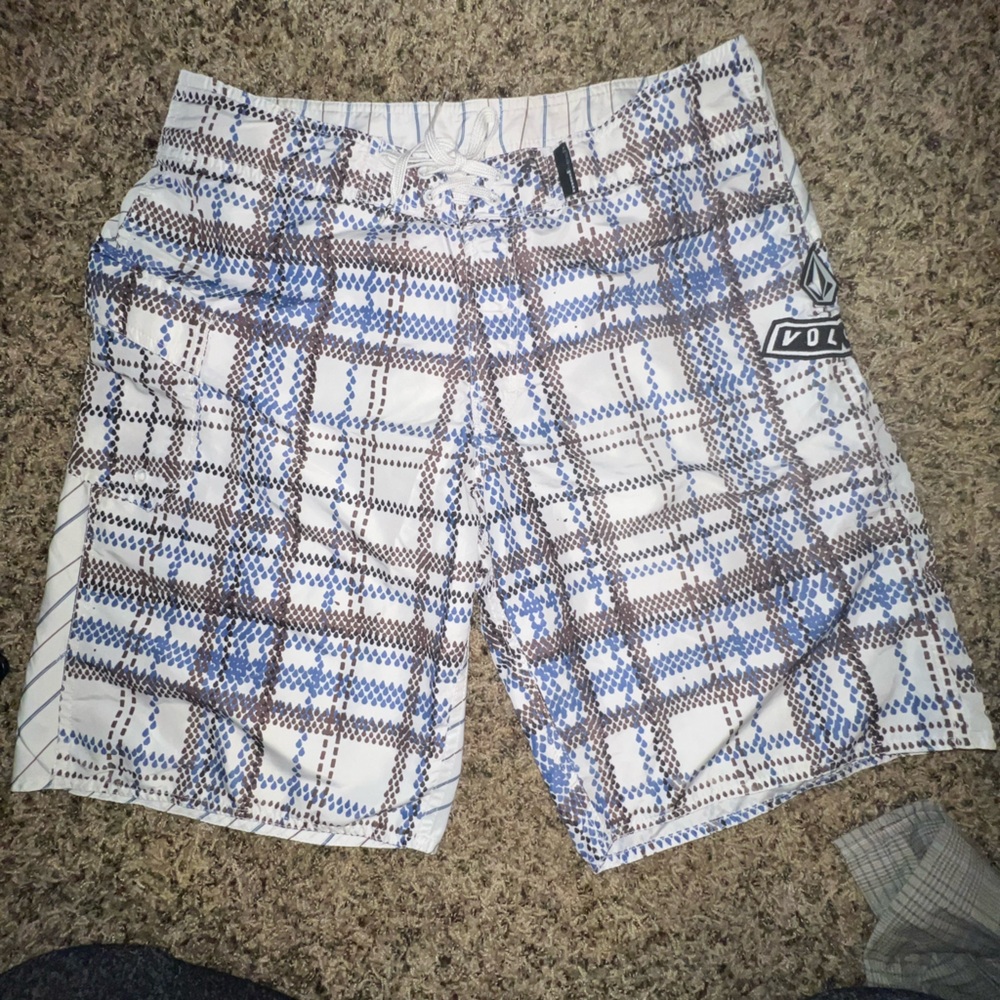 Volcom Blue and Brown Plaid Kids Shorts